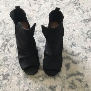 Black Suede Peep Toe Booties (Size 7)